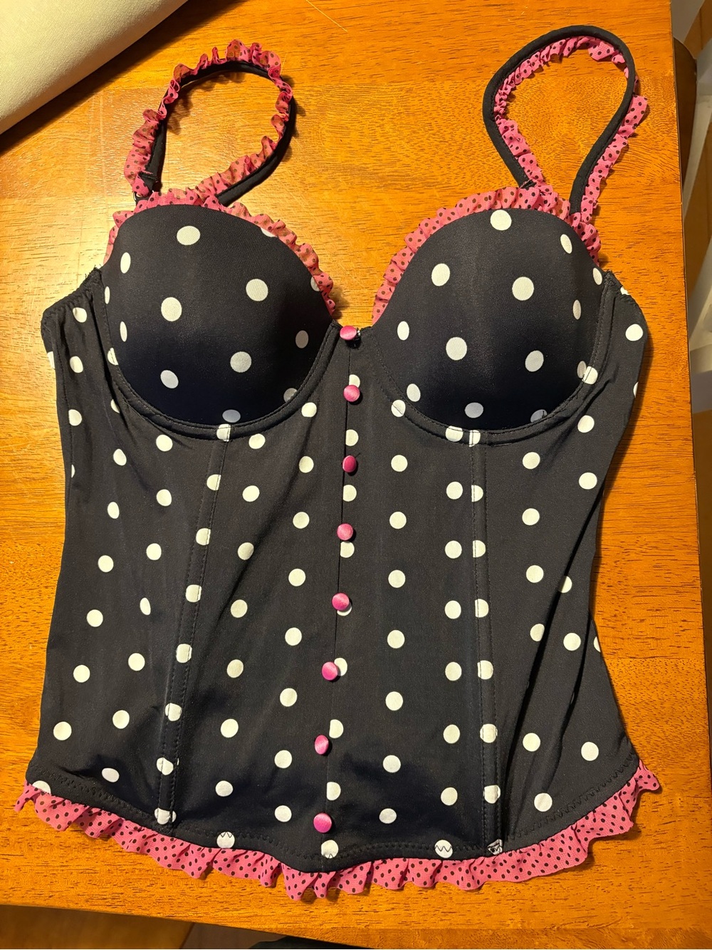Jessica Simpson Black and Pink trim Polka Dot Bustier Camisole